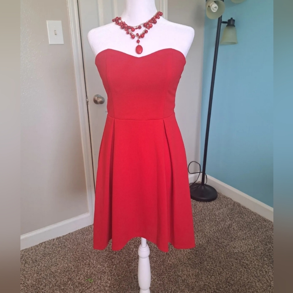 Social Couture Red Dress Strapless Hight Low Hem Cocktail M